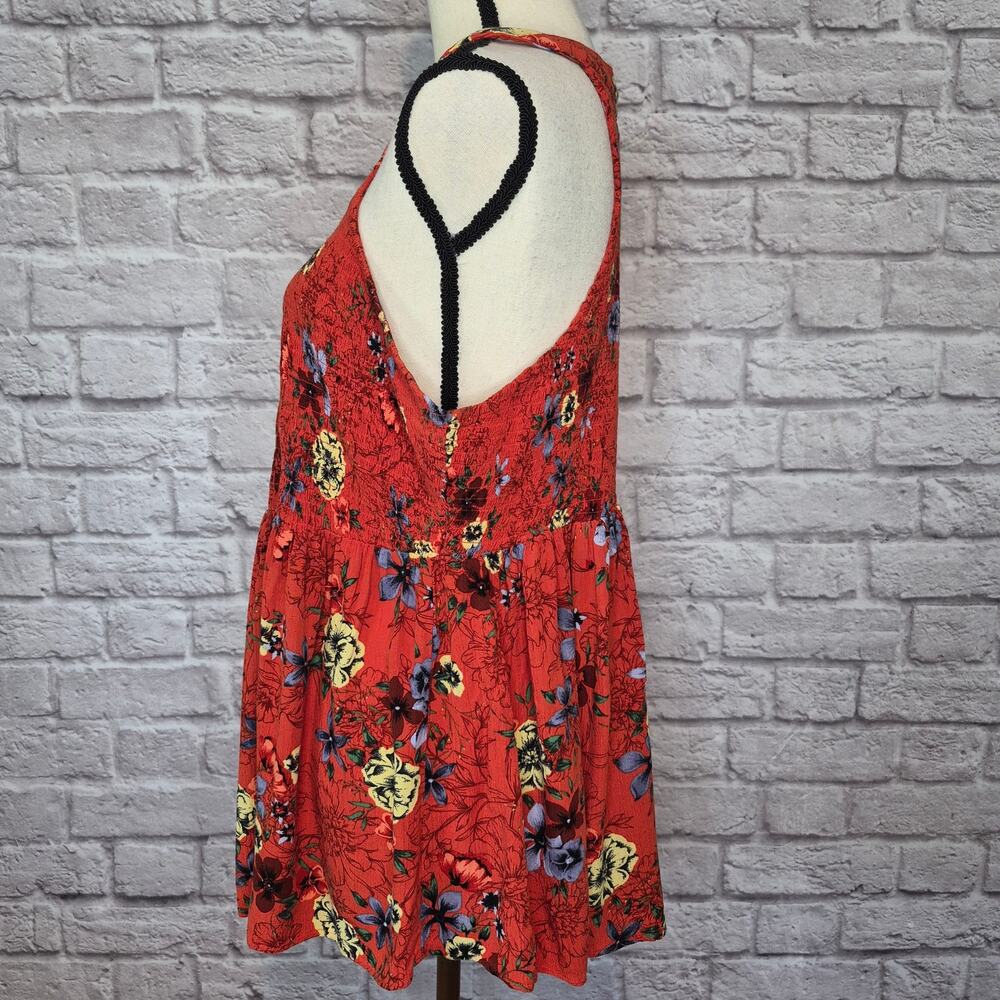 Torrid top burnt orange floral sleeveless gauze smocked halter babydoll size 2X - Picture 6 of 11